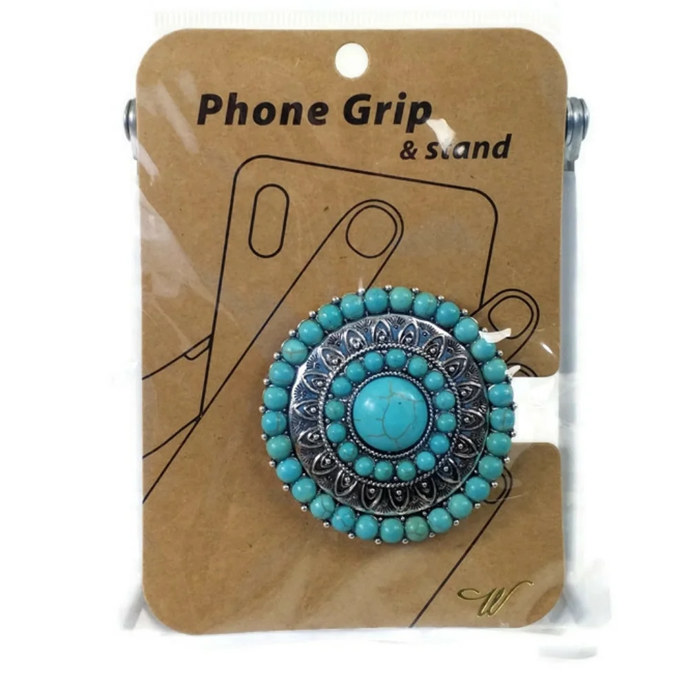 W. TURQUOISE SANTA NELLA SILVER TONE GRIP & PHONE STAND NEW IN PACKAGE